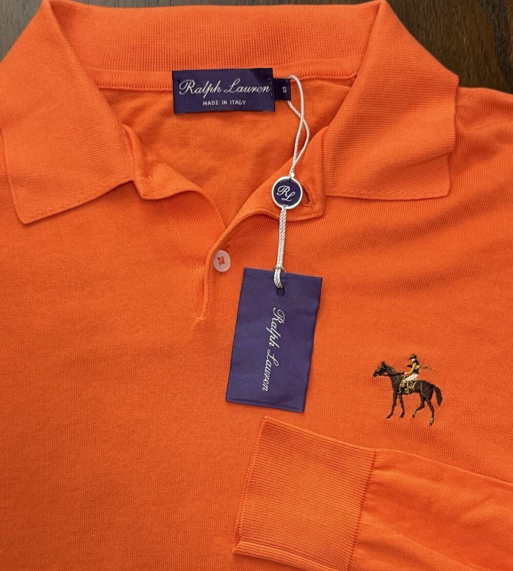 NWT Ralph Lauren Purple Label Collar Sweater Polo Shirt Orange PONY Small S